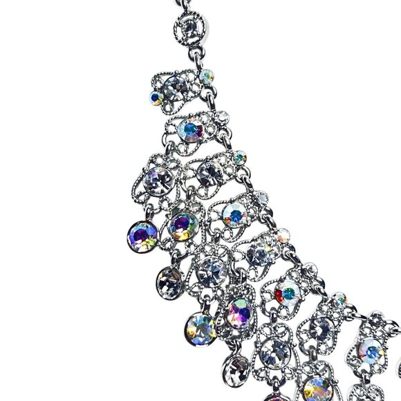Kirks Folly Silver Tone Aurora Borealis Crystal Rhinestone Bib Necklace (5993) - Picture 3 of 12